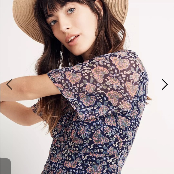 • Madewell • Orchard Flutter-Sleeve Dress in Fan Floral Mix Mini Blue Pink 4 - Picture 2 of 6